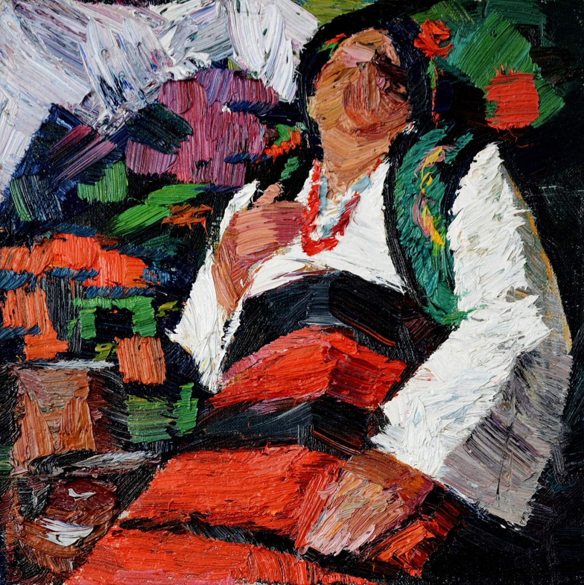 "Studiu. Semifigură în național" by Carolina Leagul, 2012, 300x300mm, ulei pe pânză