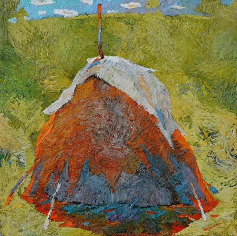 "Haystacks" by Anatol Ghimpu, 2015, 420x420mm, oil on canvas