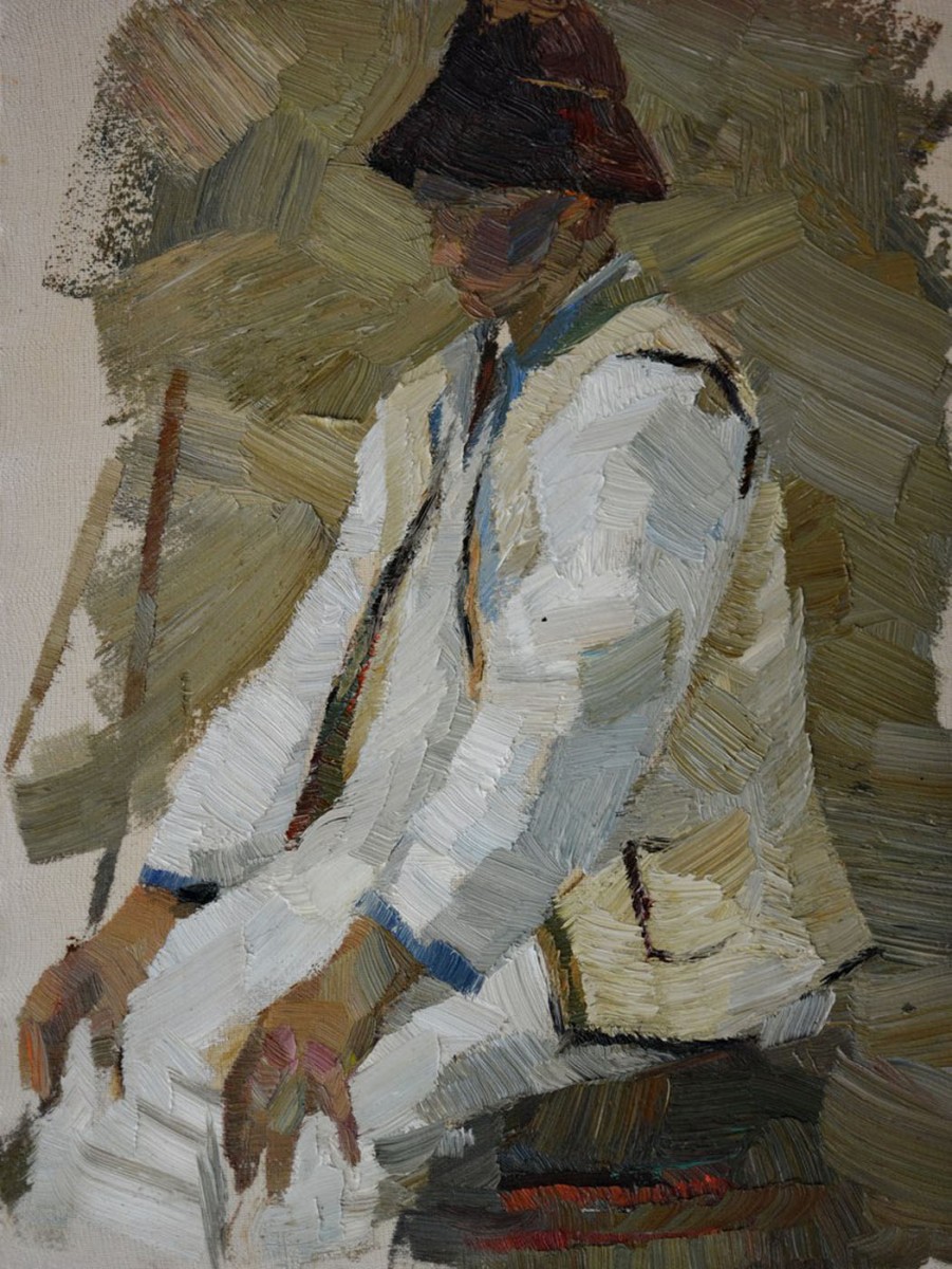 "Figură în național. Plein-air" by Cezar Ciobanu, 2006, 420x320mm, ulei pe pânză
