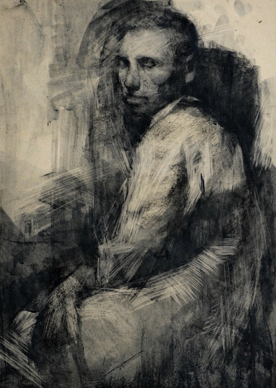 "Crochiu. Semifigură" by Alexandru Untilov, 2015, 700x500mm, Russian sauce on paper