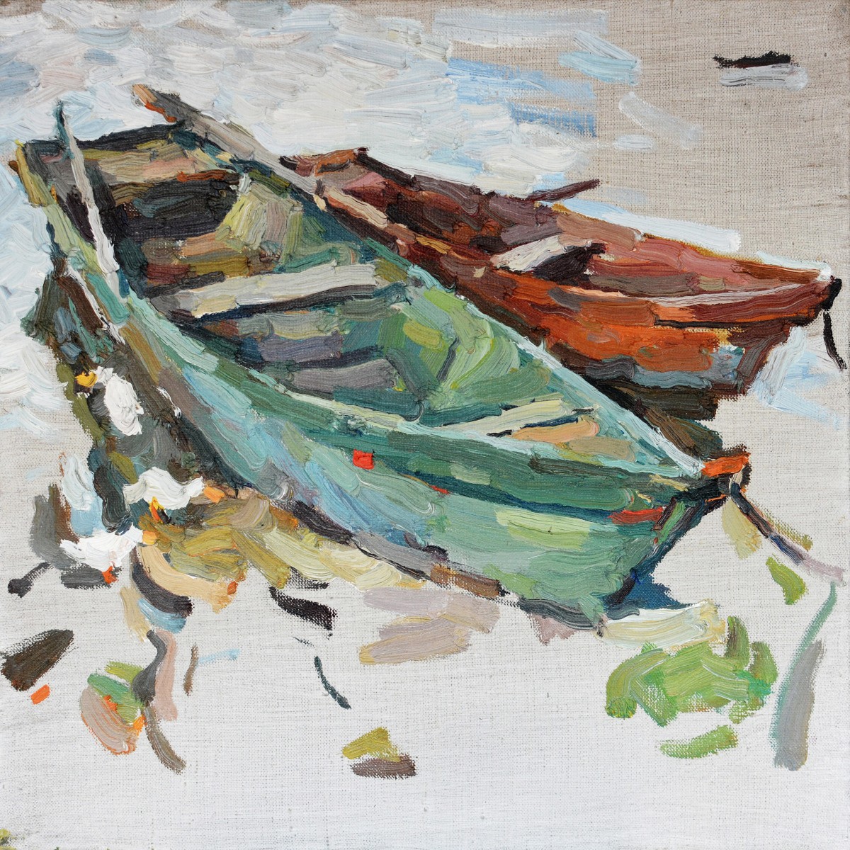 "Studiu. Bărci" by Cătălin Graur, 2016, 420x420mm, ulei pe pânză
