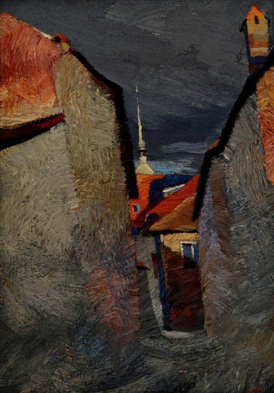 "Sighișoara" by Anatol Ghimpu, 2001, 600x420mm, oil on canvas