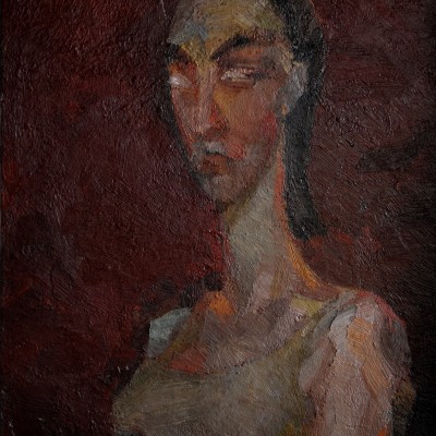 "Self-portrait" by Oxana Țip, 1999, 410x350mm, oil on canvas