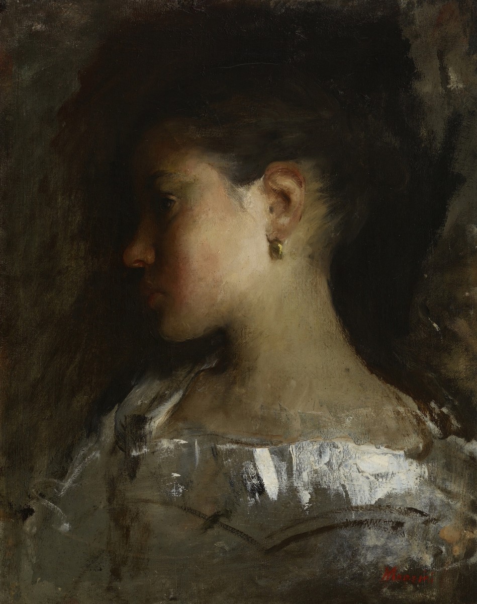 "Painting. Portrait" by Antonio Mancini, oil on canvas