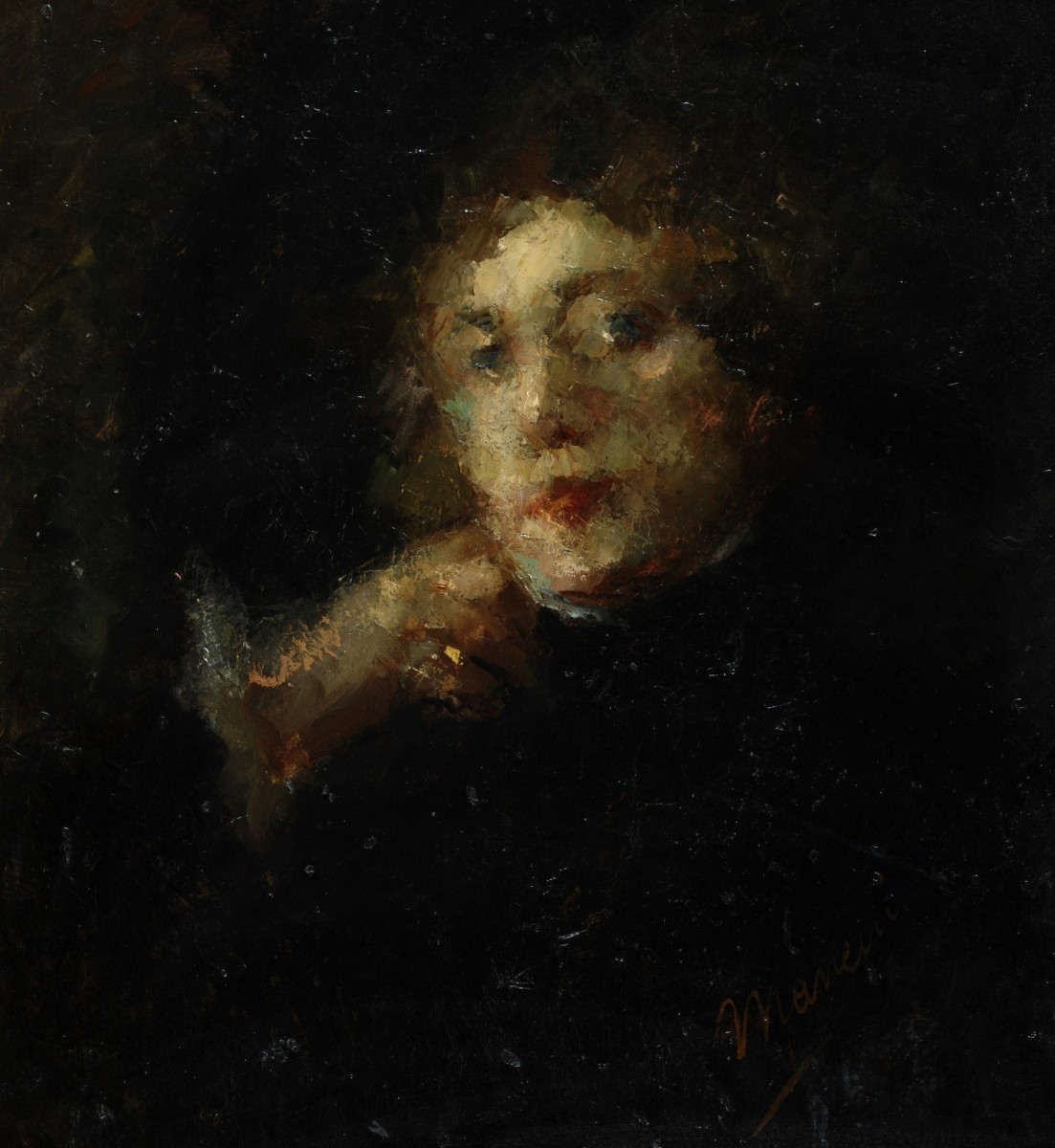 "Painting. Portrait" by Antonio Mancini, oil on canvas