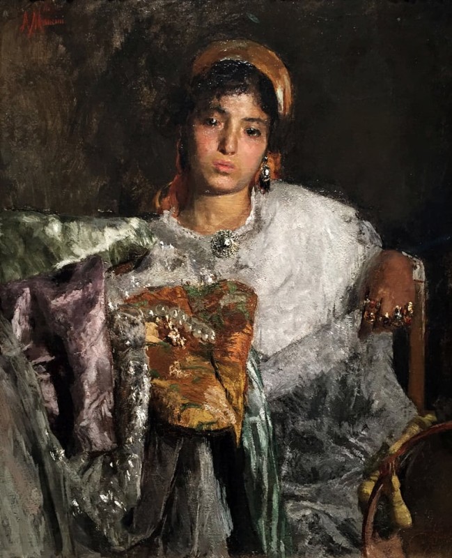 "Painting. Portrait" by Antonio Mancini, oil on canvas