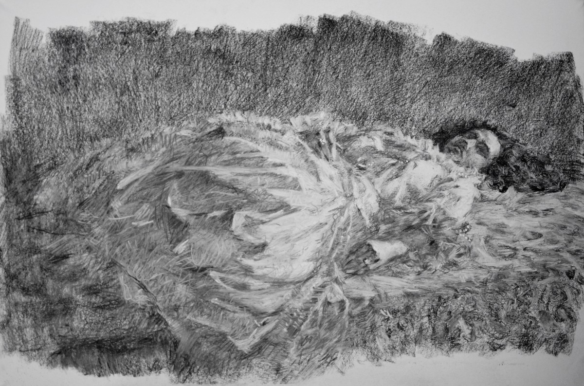 "Drawing. Figure. Long term" by Adrian Diacon, 500x750mm, Russian sauce on paper
