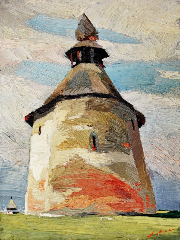 "Geoagiu Chapel" by Anatol Ghimpu, 2016, 680x420mm, oil on canvas