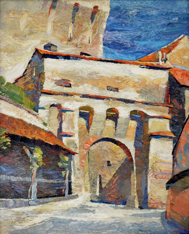 "Sighișoara" by Anatol Ghimpu, 2005, 520x420mm, oil on canvas