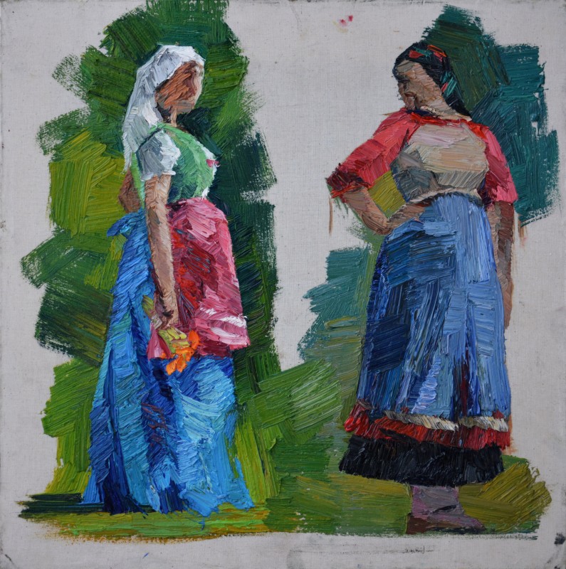 "Живопись. Пленэр. Фигура / полуфигура. Продолжительный" by Думитрица Знаида, 420x420mm, масло / холст