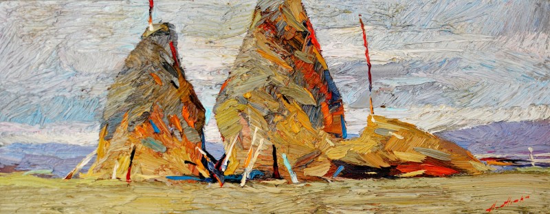 "Clăi" by Anatol Ghimpu, 2016, 200x500mm, ulei pe pânză