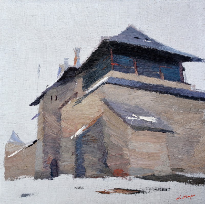 "Moldovița Monastery" by Anatol Ghimpu, 2015, 400x200mm, oil on canvas