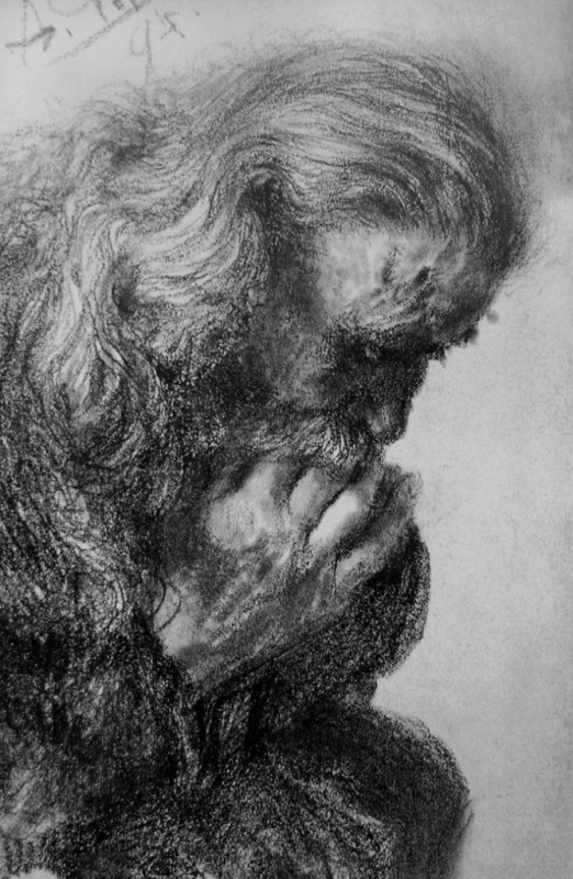 "Desen. Portret" by Adolf Menzel, creion pe hârtie