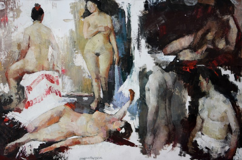 "Copii. Nud" by Veaceslav Uzun, 2015, 400x600mm, Ulei pe hârtie