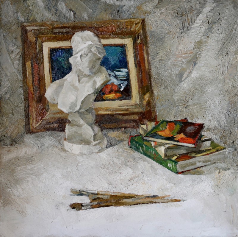 "Natură statică tematică" by Ion Țoncu, 2018, 700x700mm, ulei pe pânză