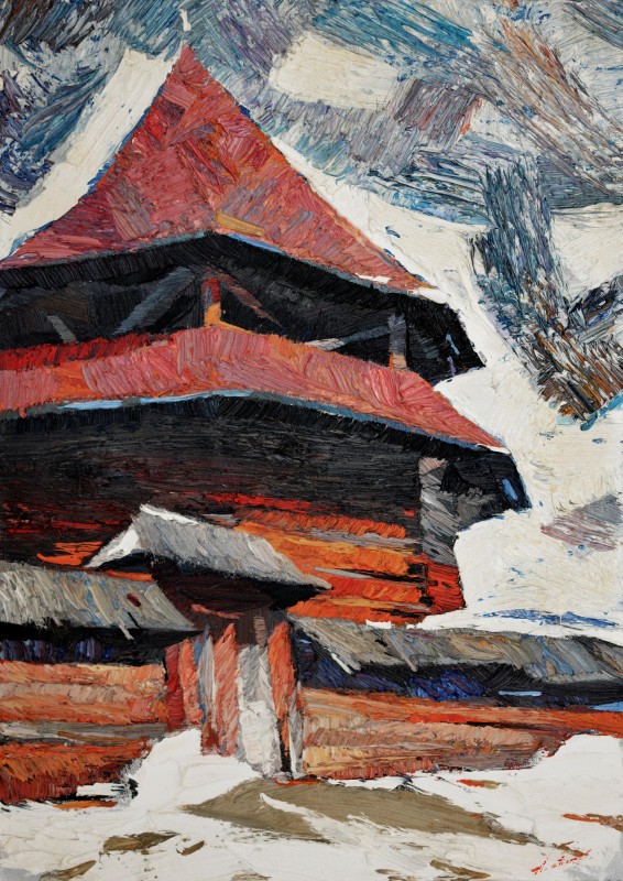 "The bell tower from Ciumârla" by Anatol Ghimpu, 2016, 600x420mm, oil on canvas