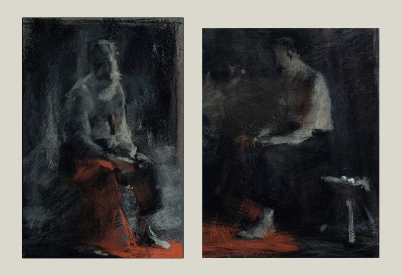 "Drawing. Figure" by Ion Golubei, 300x150mm, 300x200mm, Russian sauce and sanguine on paper