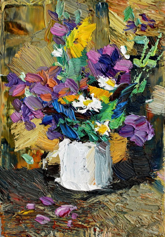 "Studiu cu flori" by Renata Afanasii, 2017, 200x150mm, oil on canvas
