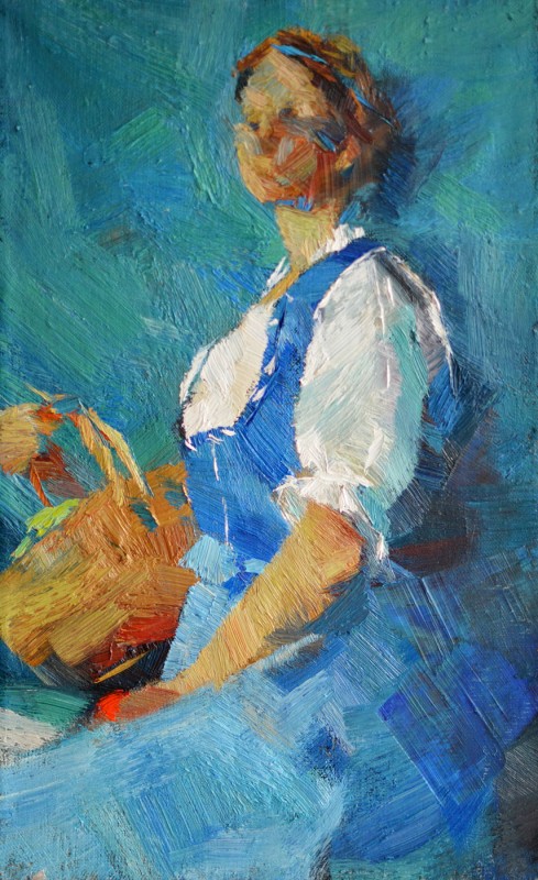 "Studiu. Figură în național" by Ion Golubei, 2016, 400x250mm, ulei pe pânză