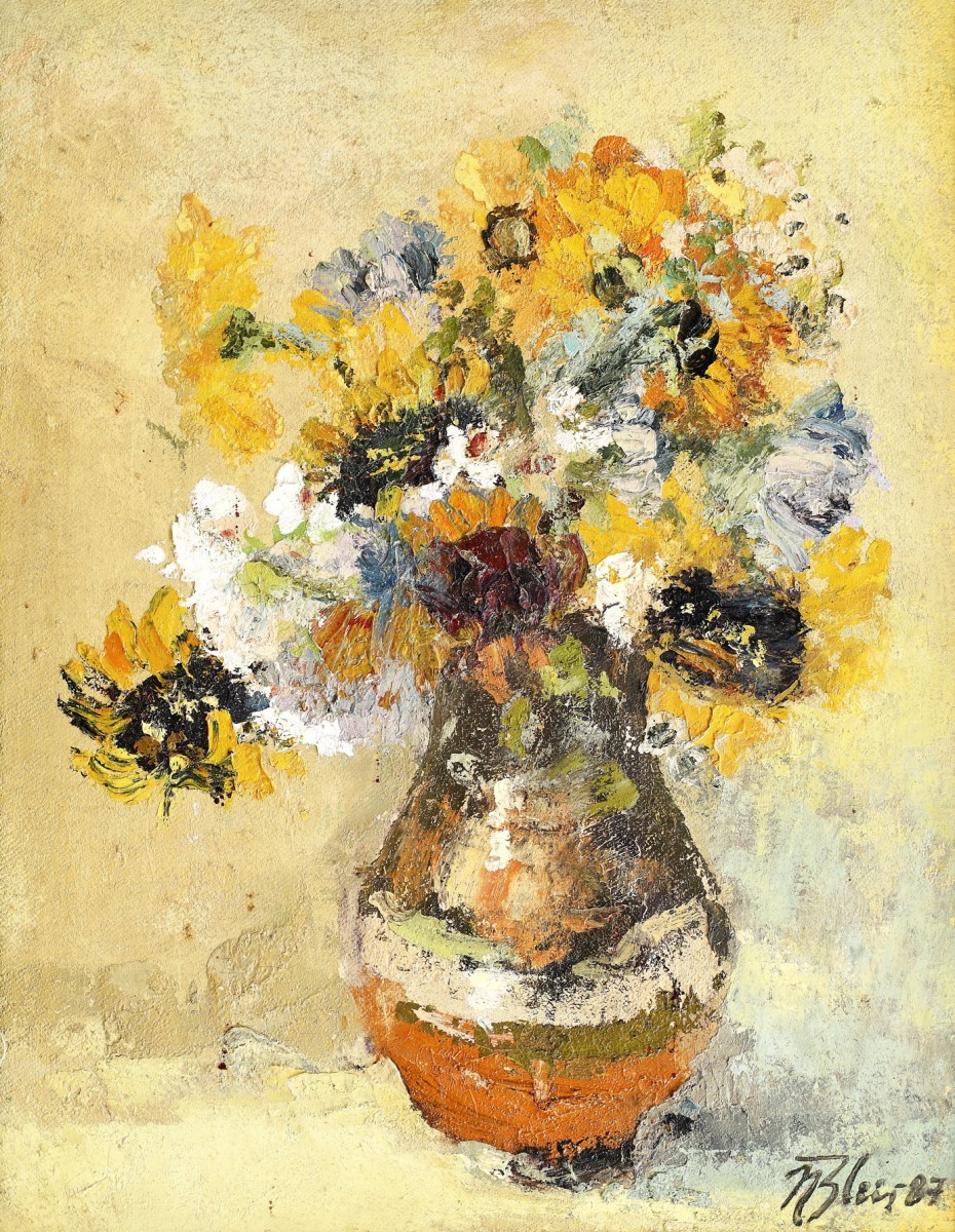 "Jug og wild flowers" by Ниcолае Блеи, 1987, 42  33 cm, масло / холст