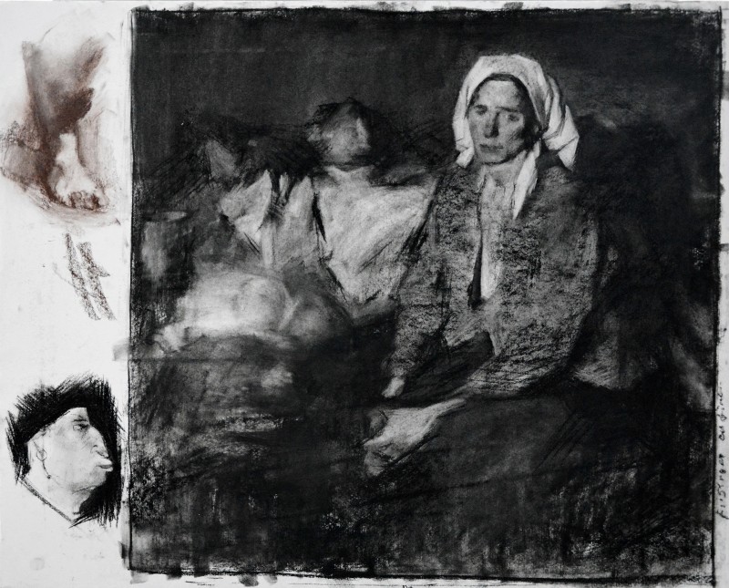 "Фигура / полуфигура. Копия. Продолжительный" by Ион Голубей, 400x500mm, соус / бумага