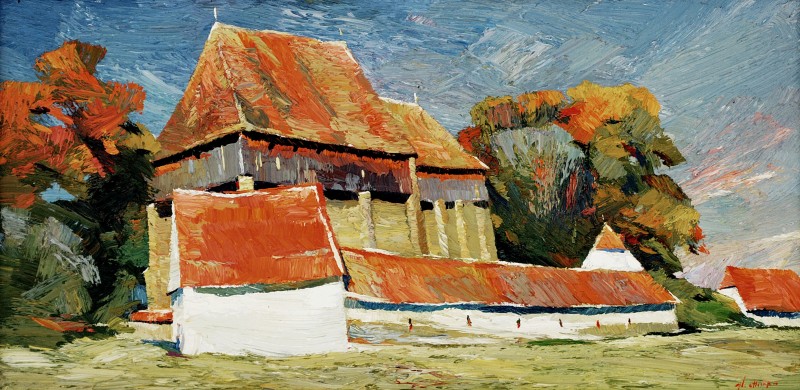 "Brădeni" by Anatol Ghimpu, 2005, 300x600mm, oil on canvas