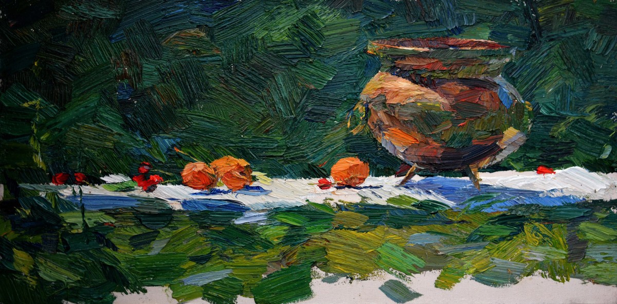 "Natură statică. Plein-air" by Cezar Ciobanu, 2017, 300x600mm, oil on canvas