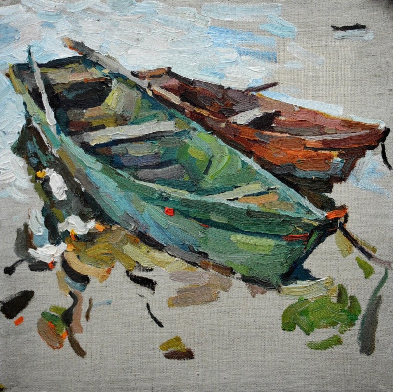 "Studiu. Bărci" by Cătălin Graur, 2016, 420x420mm, oil on canvas