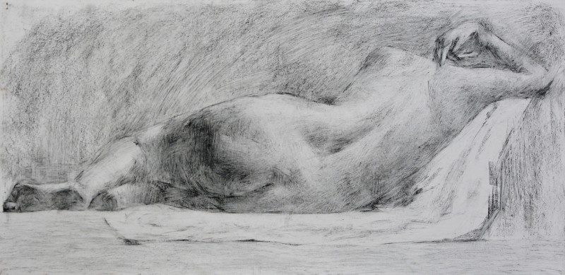 "Drawing. Nude. Long term" by Lia Ungureanu, 400x800mm, coal on paper