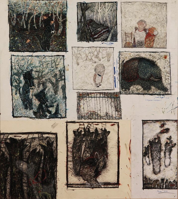 "Căutări la compoziție" by Olga Ilieș, 1999, 700x600mm, mixed technique on paper