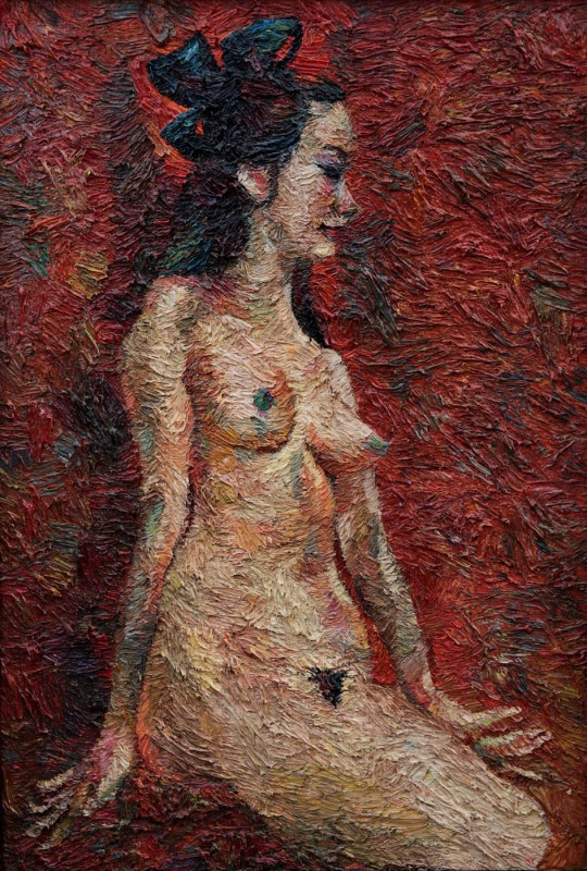 "Nude on red" by Nicoleta Stati, 2001, 1000x680mm, oil on canvas