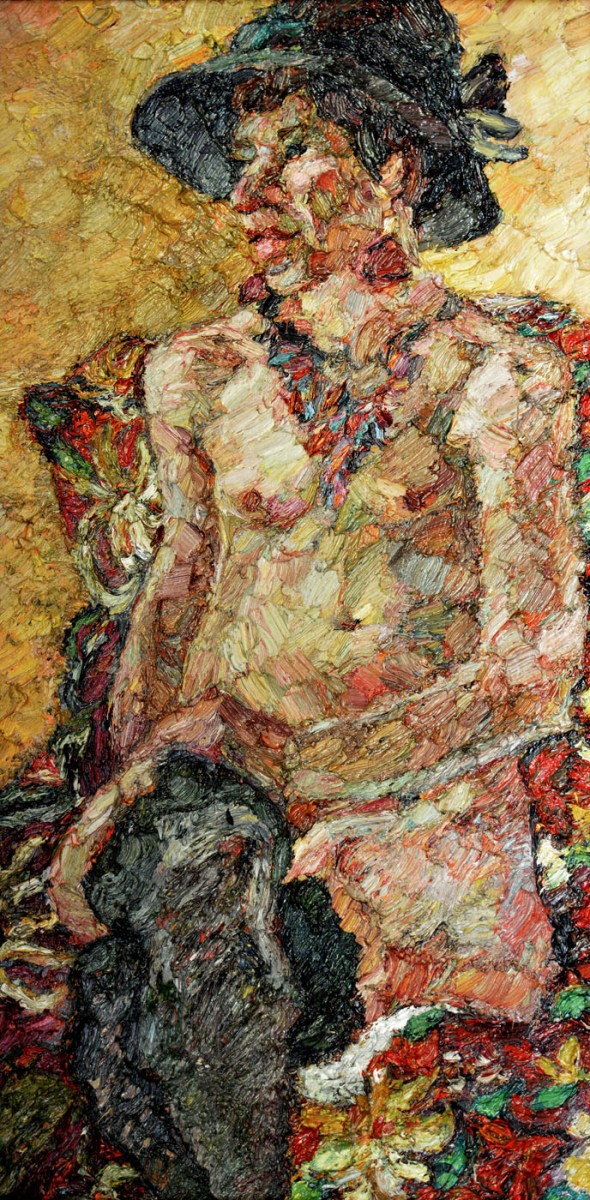"Seminud. „Doamna în pălărie”" by Olga Ilieș, 2009, 800x400mm, ulei pe pânză