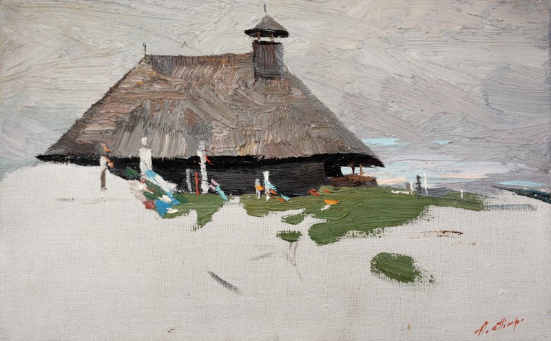"Biserica din Hobița (Церковь из Хобицы)" by Анатол Гимпу, 2015, 250x400mm, масло / холст