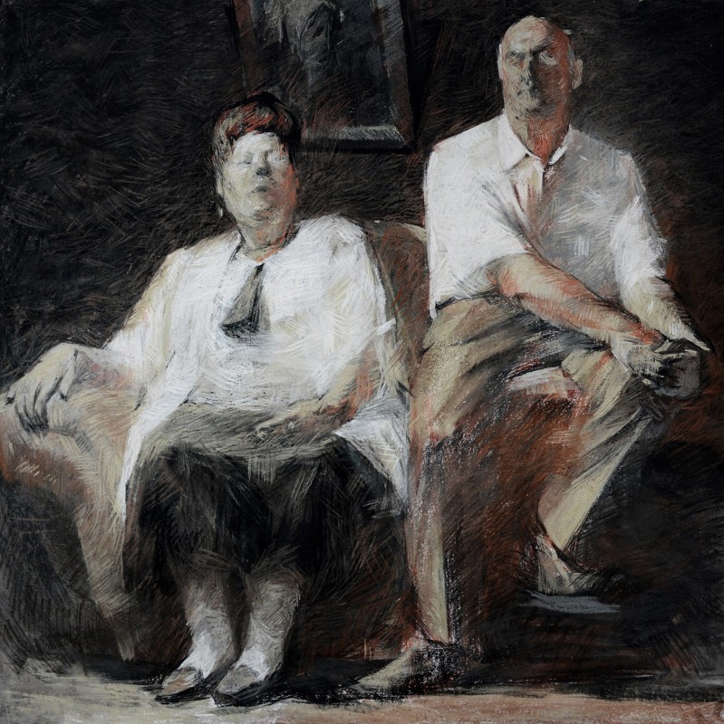 "Figură dublă" by Cаролина Леагул, 2014, 700x700mm, соус и сангина / бумага