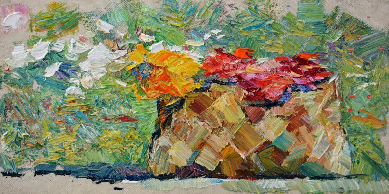 "Studiu. Flori" by Nina Apostol, 2019, 200x400mm, ulei pe pânză