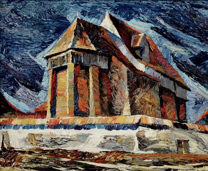 "Brădeni" by Anatol Ghimpu, 2005, 420x520mm, ulei pe pânză