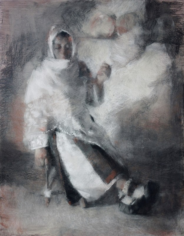 "Figură în național" by Ion Golubei, 2017, 900x700mm, pastel pe hârtie