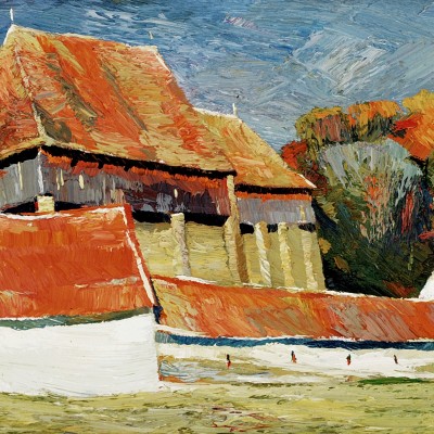 "Brădeni" by Anatol Ghimpu, 2005, 300x600mm, oil on canvas