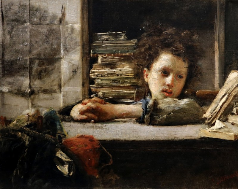 "Painting. Portrait" by Antonio Mancini, oil on canvas