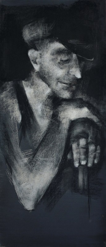 "Portret cu mâini" by Cristina Demian, 2017, 700x300mm, Russian sauce on paper