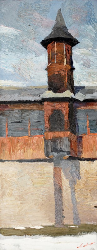 "Motiv. Mănăstirea Sucevița" by Anatol Ghimpu, 2016, 500x200mm, ulei pe pânză