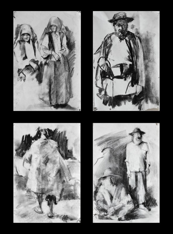 "Drawing. Figure" by Gheorghe Lisița, 290x190mm x 4, Russian sauce and pastel on paper