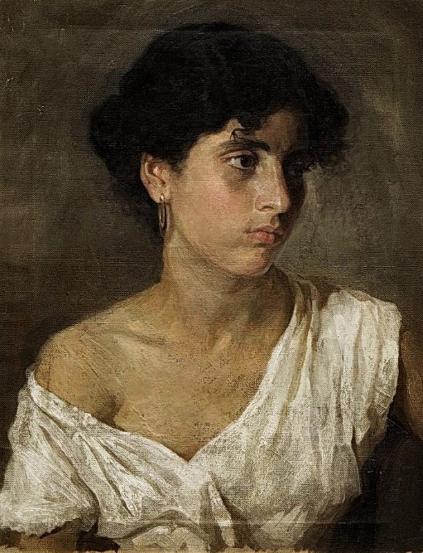 "Portrait" by Antonio Mancini, ulei pe pânză