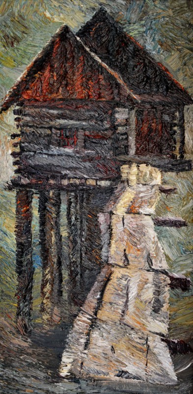 "Moară de apă. Sibiu ASTRA" by Vlada Cibuc, 2015, 600x300mm, oil on canvas