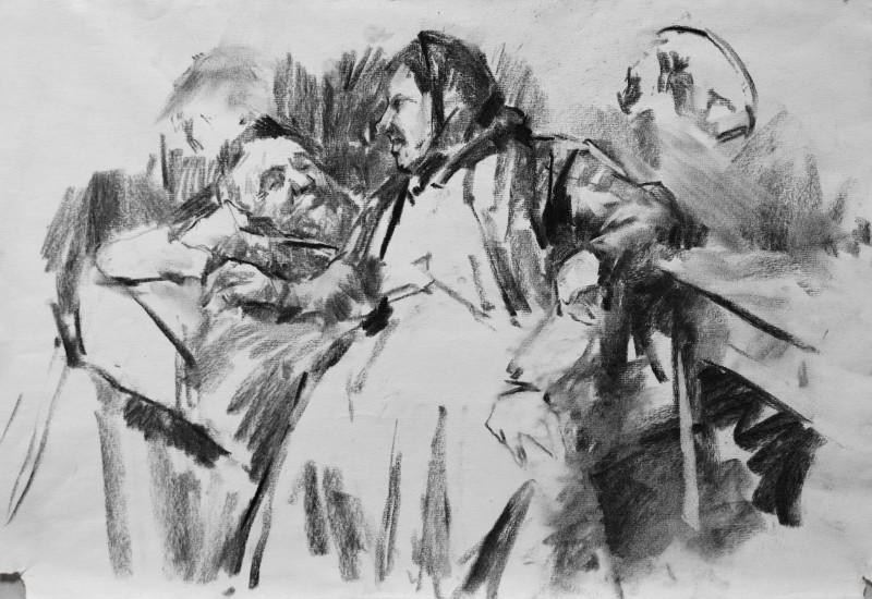 "Drawing. People" by Gheorghe Lisița, mixed technique on paper