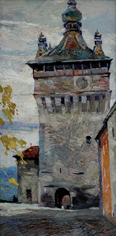 "Sighișoara. Tower" by Anatol Ghimpu, 2005, 600x300mm, ulei pe pânză