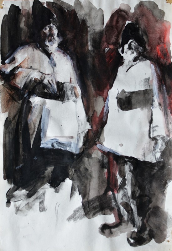 "Drawing. People" by Gheorghe Lisița, mixed technique on paper