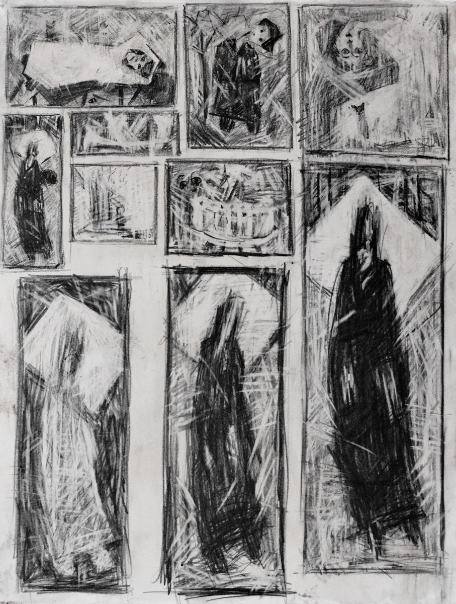 "Schițe către compoziție. Rugăciune" by Cristina Demian, 2015, 400x300mm, Russian sauce pe hârtie