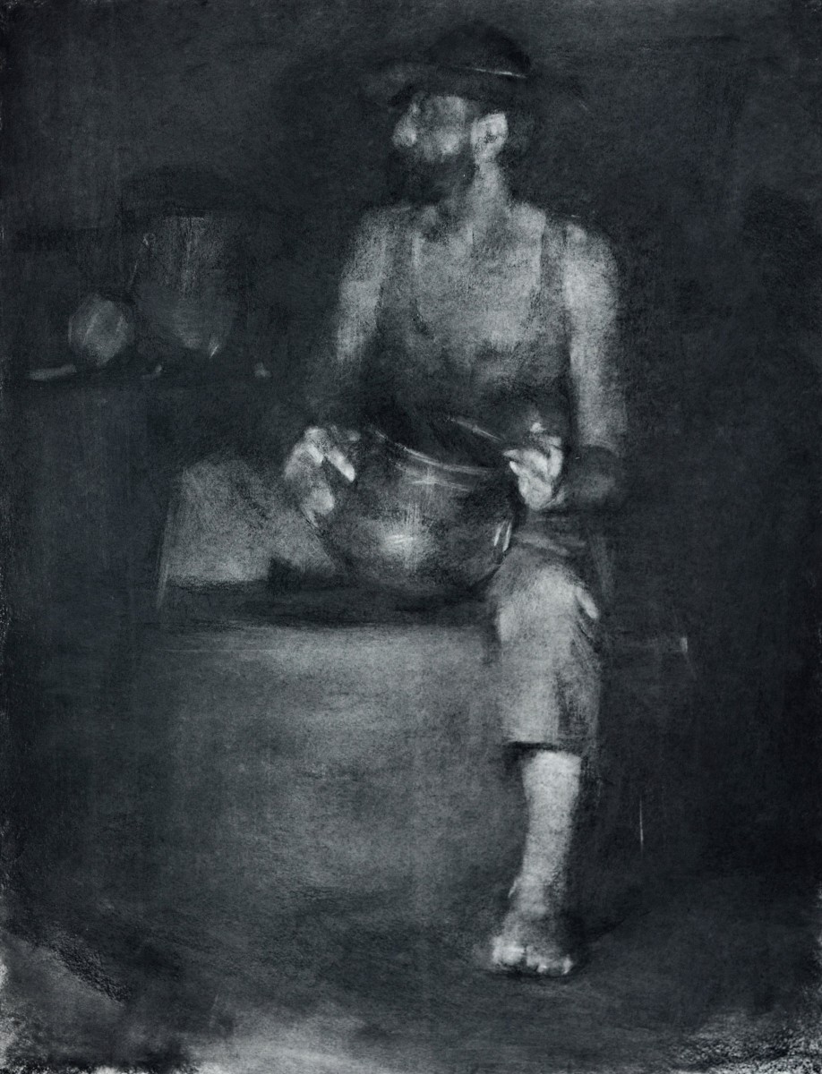 "Figure inside" by Ion Golubei, 2017, 900x700mm, Russian sauce on paper