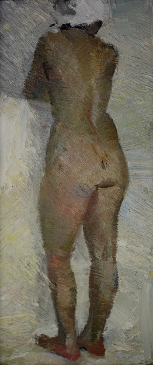 "Studiu. Nud" by Victor Teslaru, 2014, 350x150mm, ulei pe pânză
